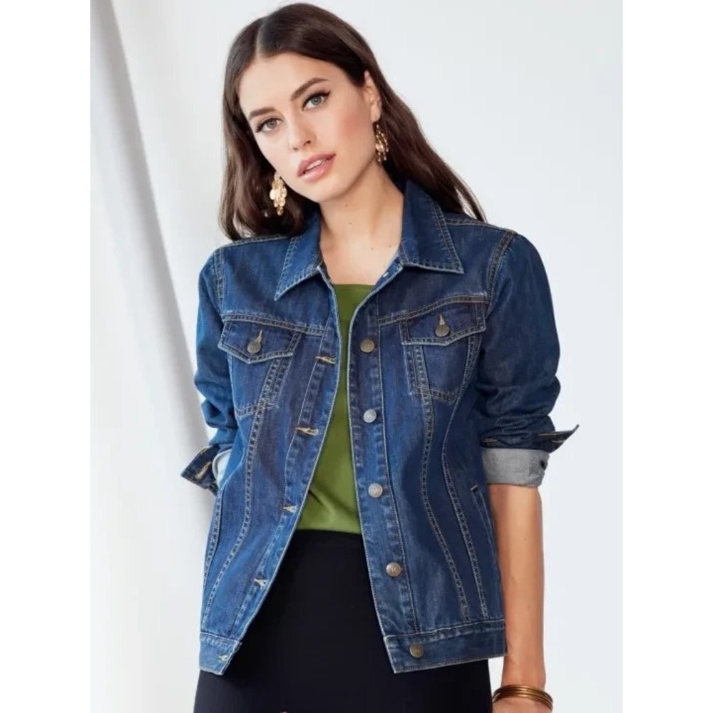 Old Navy Denim Jacket Women's Blue Dark Wash Collared Pockets Classic - XS